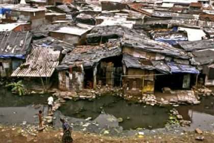 Slums are defined as densely populated and tightly packed urban areas, characterized by weakly built, incomplete houses