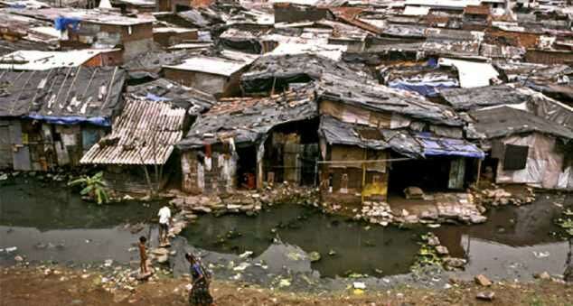 Slums are defined as densely populated and tightly packed urban areas, characterized by weakly built, incomplete houses