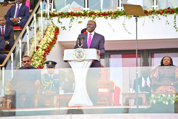 President William Ruto delivering a speech at an official event in Kenya.